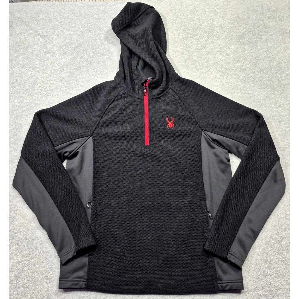 Spyder 1/4 Zip Fleece Pullover Mens Large Gray Black Red Training Outdoor Sport